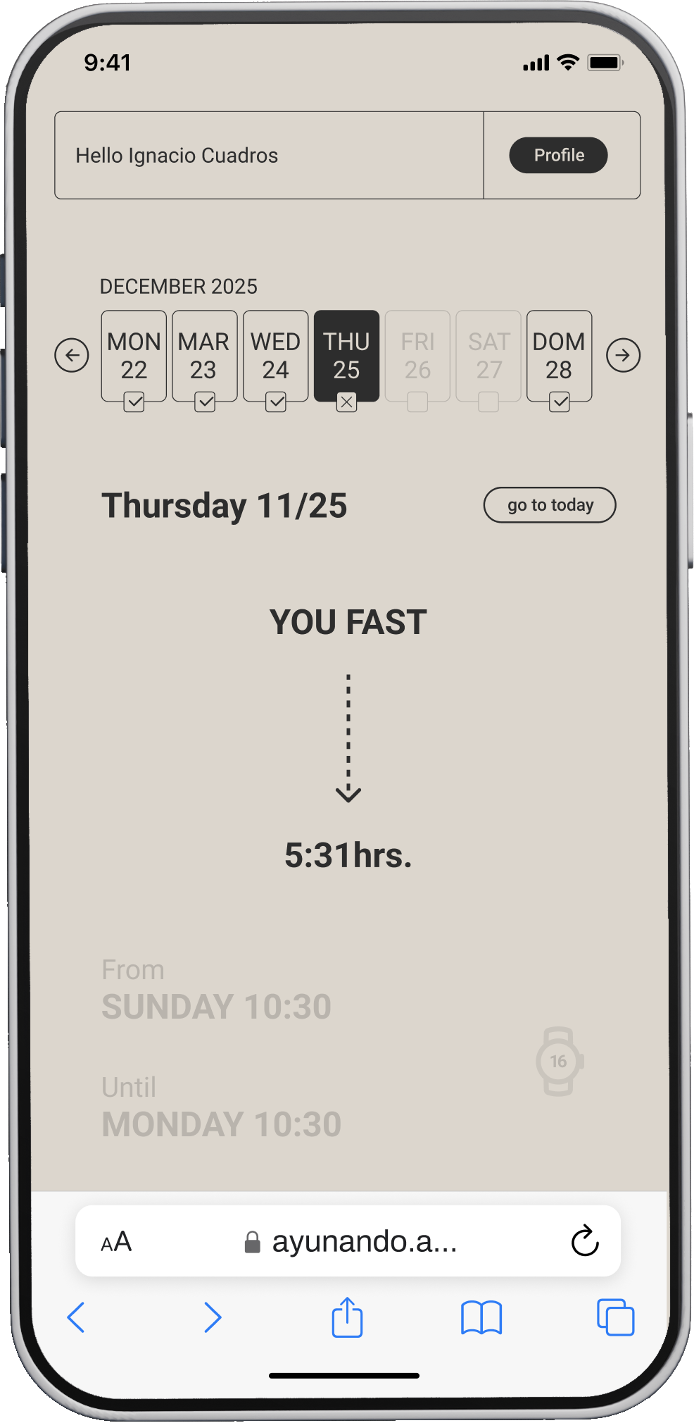 Ayunando app mockup